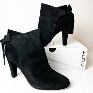 NIB SZ 11 Aldo Huffington Black Bow Suede Block Heels